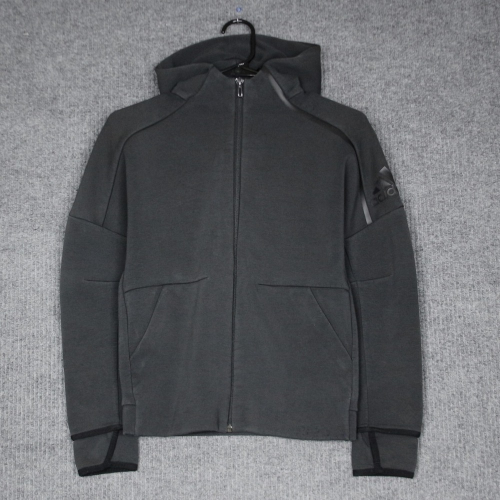 Adidas Women Charcoal Gray Full Zip Hoodie Athletic Performance CF2249 Medium